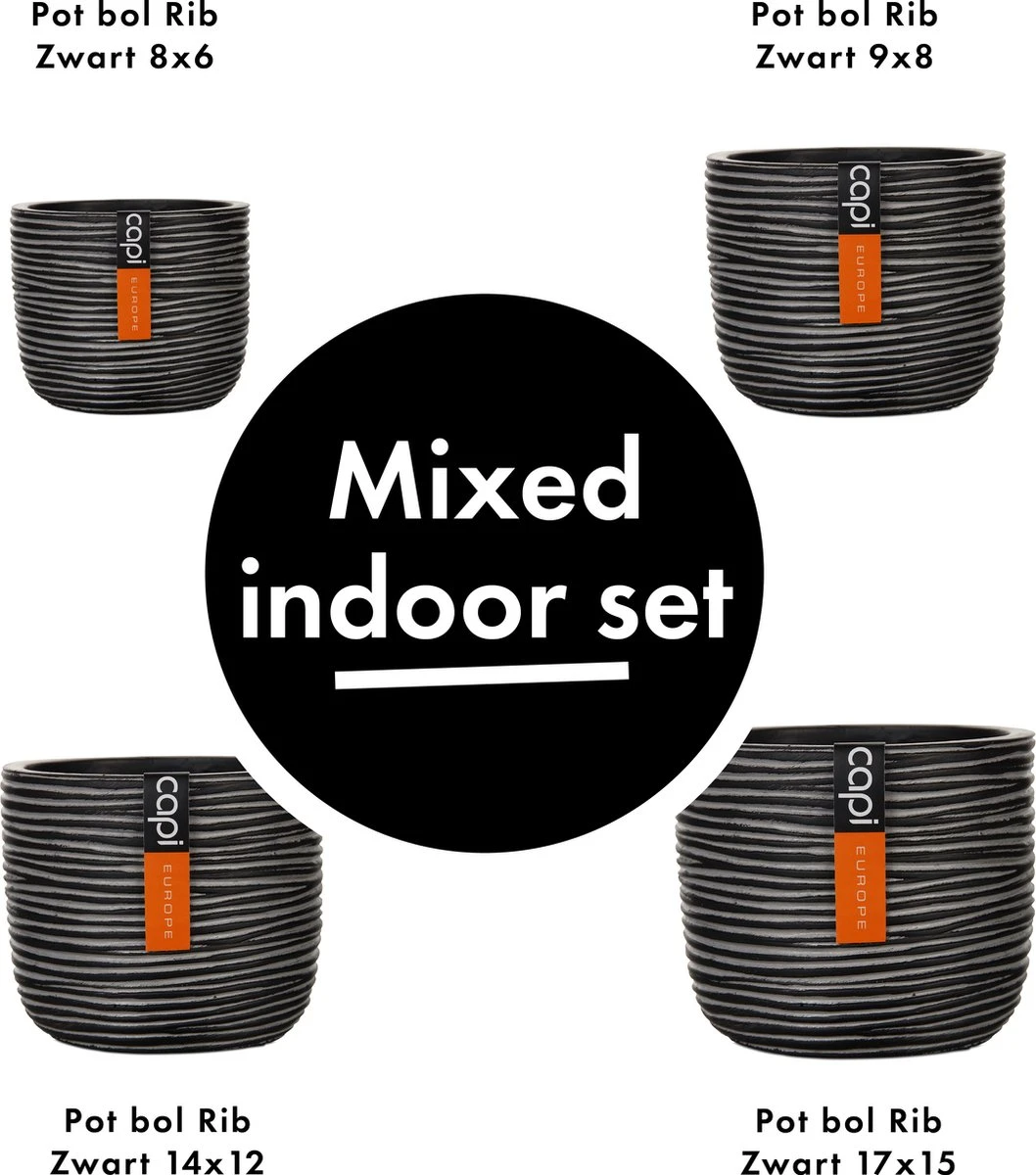 Capi Europe - Set Van 4 - Bloempot Binnen - Rib Antraciet 5 Capi Europe - Set Van 4 - Bloempot Binnen - Rib Antraciet - Afbeelding 3
