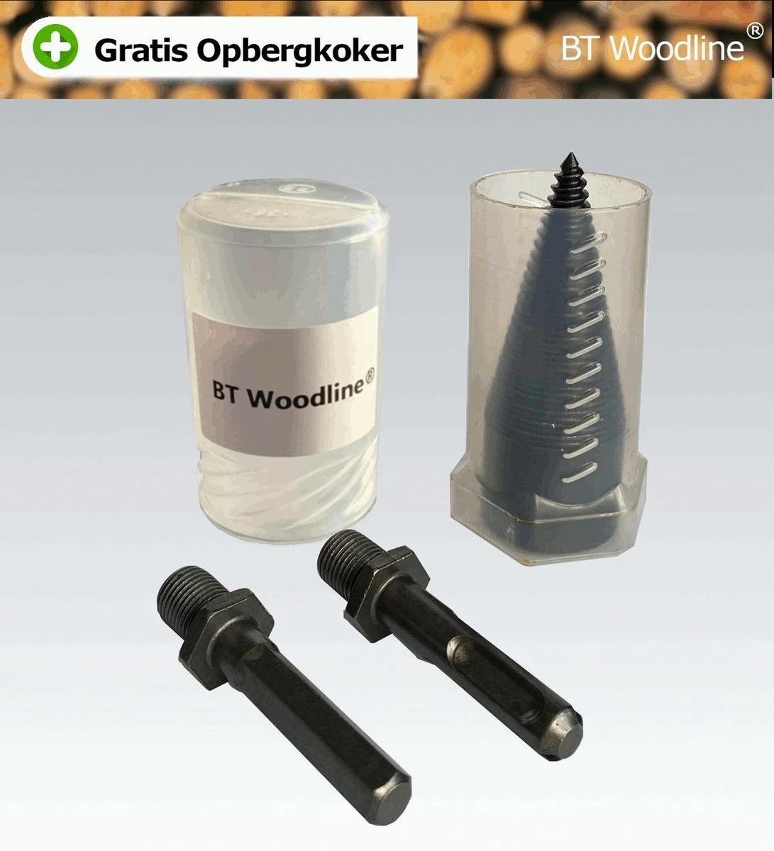 BT Woodline® | Houtklover Inclusief Opbergkoker | Houtsplijter | Houtkloof | Houtsplitter | Houtkloofboor | Kegelsplijter | Houtkliever | Aanmaakhout | Geschikt Voor Accutol, Schroeftol, Boormachine En Kloofmachines 4 BT Woodline® | Houtklover Inclusief Opbergkoker | Houtsplijter | Houtkloof | Houtsplitter | Houtkloofboor | Kegelsplijter | Houtkliever | Aanmaakhout | Geschikt Voor Accutol, Schroeftol, Boormachine En Kloofmachines - Afbeelding 2