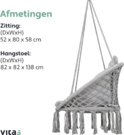 Vita5 Macramé Hangstoel - Voor Binnen En Buiten - Zonder Standaard - Incl. Kussen, Boekenvak En Beschermhoes - Tot 150kg - Grijs 20 Vita5 Macramé Hangstoel - Voor Binnen En Buiten - Zonder Standaard - Incl. Kussen, Boekenvak En Beschermhoes - Tot 150kg - Grijs -Tuinbenodigdheden Bevordering 1099x1200 1
