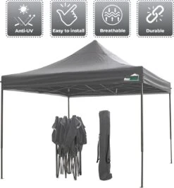 MaxxGarden Easy-up Partytent - 3x3m - Standaard - Waterdicht - Opvouwbaar - Inclusief Draagtas - Antraciet -Tuinbenodigdheden Bevordering 1115x1200 3