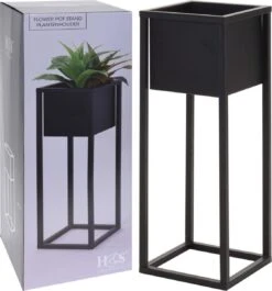 H&S Collection Home&Styling Bloempot Op Standaard 60 Cm Metaal Zwart