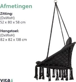 Vita5 Macramé Hangstoel - Voor Binnen En Buiten - Zonder Standaard - Incl. Kussen, Boekenvak En Beschermhoes - Tot 150kg - Zwart 21 Vita5 Macramé Hangstoel - Voor Binnen En Buiten - Zonder Standaard - Incl. Kussen, Boekenvak En Beschermhoes - Tot 150kg - Zwart -Tuinbenodigdheden Bevordering 1124x1200 2