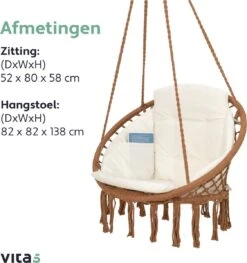Vita5 Macramé Hangstoel - Voor Binnen En Buiten - Zonder Standaard - Incl. Kussen, Boekenvak En Beschermhoes - Tot 150kg - Bruin/Beige -Tuinbenodigdheden Bevordering 1125x1200 1