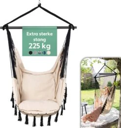 Vita5 XXL Hangstoel | Binnen&Buiten Hangnest | Incl. 2 Kussens En Boekenvak | Volwassenen&Kinderen | Hangmatstoel Tot 225kg | Beige