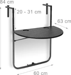 Relaxdays Balkontafel Inklapbaar, Balkon Tafel Rotan, Hangtafel Reling - Zwart -Tuinbenodigdheden Bevordering 1149x1200 3