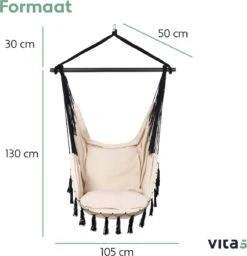 Vita5 XXL Hangstoel | Binnen&Buiten Hangnest | Incl. 2 Kussens En Boekenvak | Volwassenen&Kinderen | Hangmatstoel Tot 225kg | Beige -Tuinbenodigdheden Bevordering 1159x1200 3