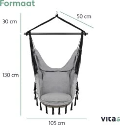 Vita5 XXL Hangstoel | Binnen&Buiten Hangnest | Incl. 2 Kussens En Boekenvak | Volwassenen&Kinderen | Hangmatstoel Tot 225kg | Grijs -Tuinbenodigdheden Bevordering 1159x1200 4