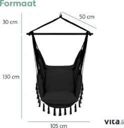 Vita5 XXL Hangstoel - Binnen&Buiten Hangnest - Incl. 2 Kussens En Boekenvak - Volwassenen&Kinderen - Hangmatstoel Tot 225kg - Zwart -Tuinbenodigdheden Bevordering 1159x1200 6