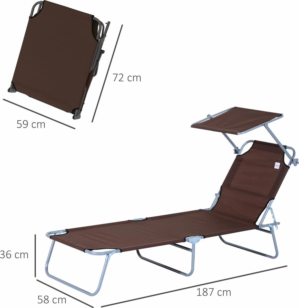 Outsunny Ligstoel Ligbank Voor Buiten Ligstoel Voor Op Het Strand Inklapbaar Met Zonnedak 3 Kleuren 84B-001 7 Outsunny Ligstoel Ligbank Voor Buiten Ligstoel Voor Op Het Strand Inklapbaar Met Zonnedak 3 Kleuren 84B-001 - Afbeelding 5