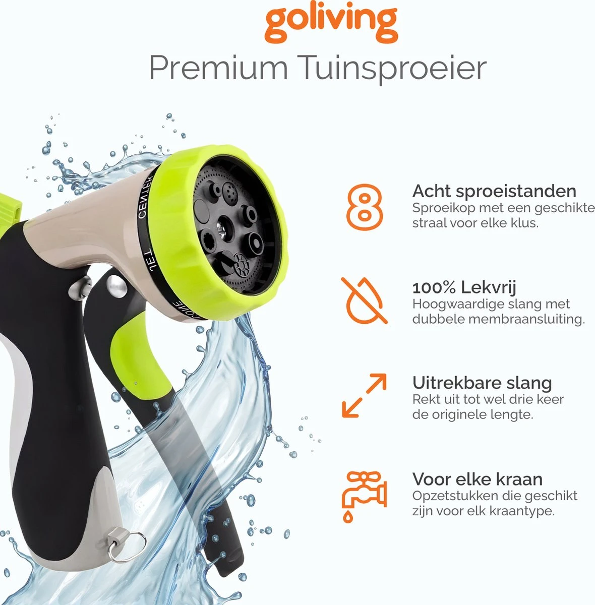 Goliving Tuinslang Flexibel - 30 Meter - Uitrekbare Tuinslang Sproeier - Tuinsproeier - Zwart - Acht Standen - Met Opbergtas 6 Goliving Tuinslang Flexibel - 30 Meter - Uitrekbare Tuinslang Sproeier - Tuinsproeier - Zwart - Acht Standen - Met Opbergtas - Afbeelding 4