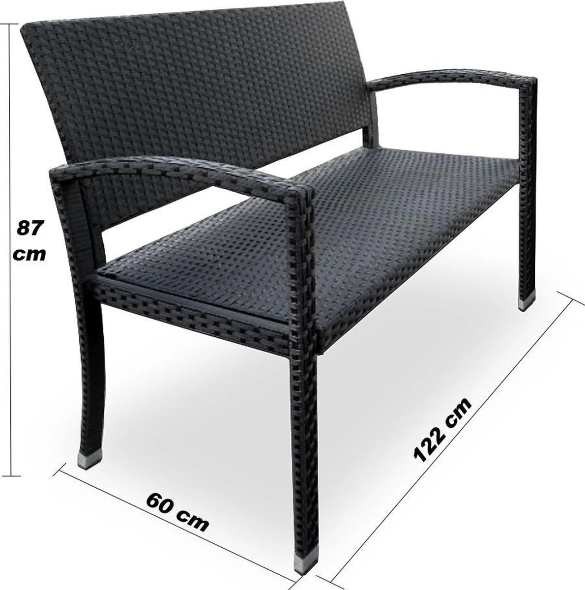 Casaria Polyrattan Tuinbank – 2 Zits UV-bestendig - Zwart 6 Casaria Polyrattan Tuinbank – 2 Zits UV-bestendig - Zwart - Afbeelding 4