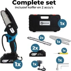 NovarGarden® Mini Kettingzaag NG1 - Met 2x Accu - Takkenzaag - Snoeizaag - Electrisch - Handzaag - Boomzaag - 21V -Tuinbenodigdheden Bevordering 1193x1200