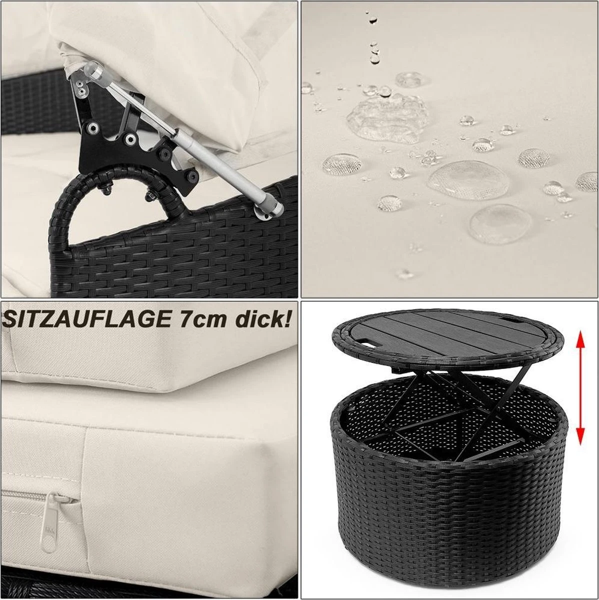 Casaria Polyrattan Zonne-Eiland Ø185cm – Incl. Kussens - Zwart Crème 19 Casaria Polyrattan Zonne-Eiland Ø185cm – Incl. Kussens - Zwart Crème - Afbeelding 17