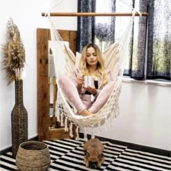 Springos Hangstoel | Binnen & Buiten | Met 2 Kussens | Boekenvak | Ook Voor Kinderen | Belastbaar Tot 150 Kg | Wit -Tuinbenodigdheden Bevordering 1198x1200 7