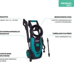 VONROC Hogedrukreiniger V18-1 1800W – 140 Bar – 420 L/h – Incl. 8m Slang, Reinigingsmiddelen Tank En Meer -Tuinbenodigdheden Bevordering 1200x1009