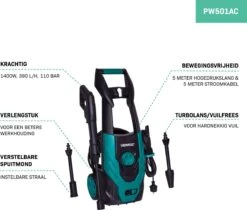 VONROC Hogedrukreiniger V14-1 - 1400W – 110 Bar – 390 L/h – Incl. 5m Slang, Spuitstukken En Accessoires -Tuinbenodigdheden Bevordering 1200x1022