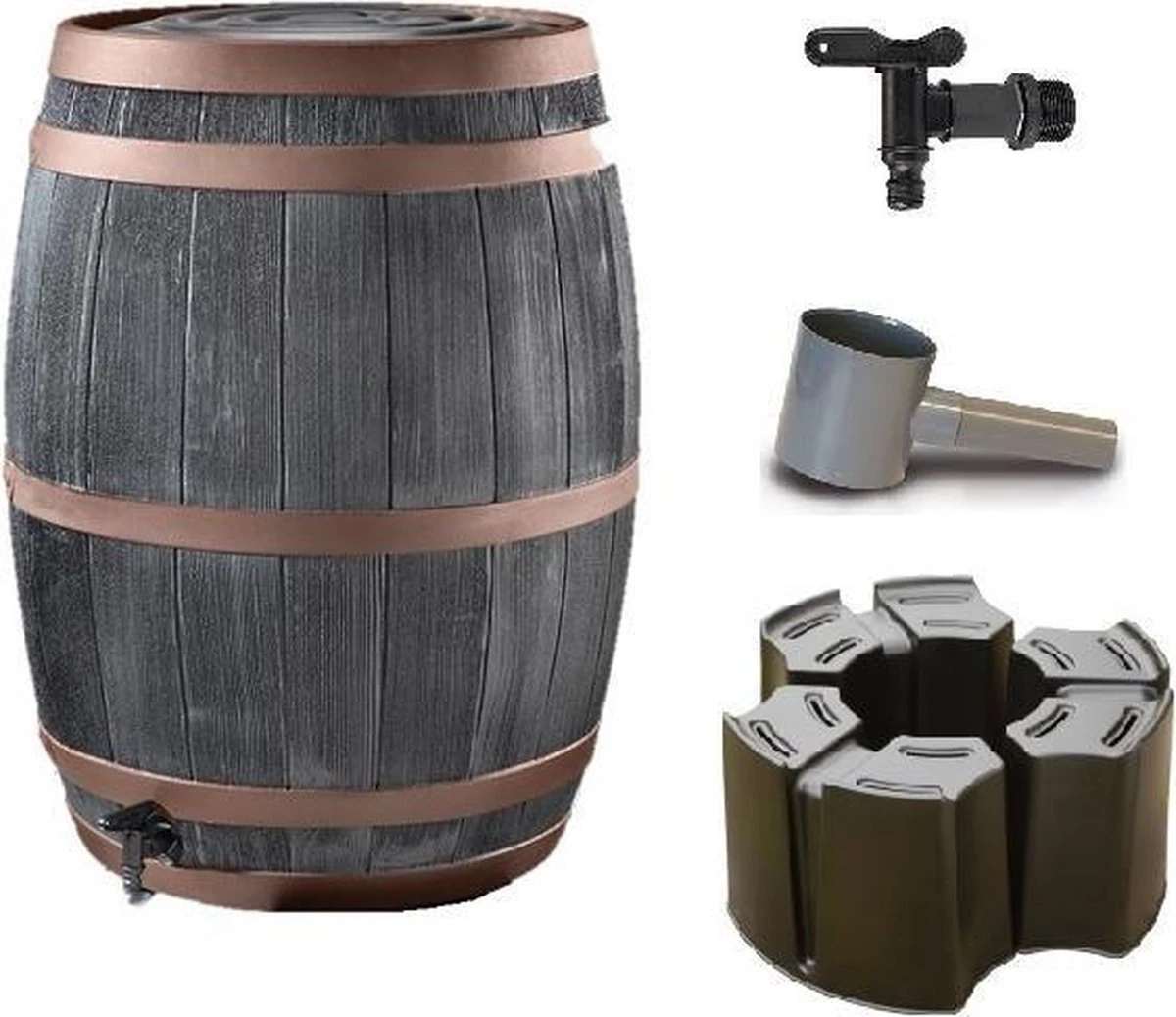 Complete Set: Regenton Bronzen Band 235 Ltr | Hout Effect | Handbewerkt | Inc.voet & Vulautomaat 3 Complete Set: Regenton Bronzen Band 235 Ltr | Hout Effect | Handbewerkt | Inc.voet & Vulautomaat