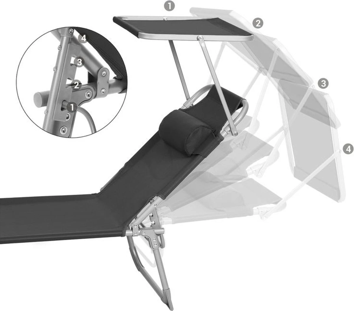 Ligstoel Met Hoofdsteun En Zon Bescherming Verstelbare Rugleuning Inklapbaar Donker Grijs Ligbed Tuin 7 Ligstoel Met Hoofdsteun En Zon Bescherming Verstelbare Rugleuning Inklapbaar Donker Grijs Ligbed Tuin - Afbeelding 5