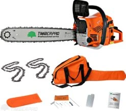 TIMBERPRO - Kettingzaag - 62 Cc - Benzine - Zwaardlengte 50 Cm - Met Transportzak - Met 2e Ketting -Tuinbenodigdheden Bevordering 1200x1059