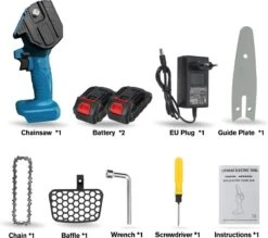 Merkloos Mini Accu Kettingzaag - 4 Inch Elektrische Boomzaag - Handkettingzaag - Met 2 Accu En 1 Oplader - Voor Tuinboom Ranch Bomen Snijden Hout- Blauw -Tuinbenodigdheden Bevordering 1200x1062