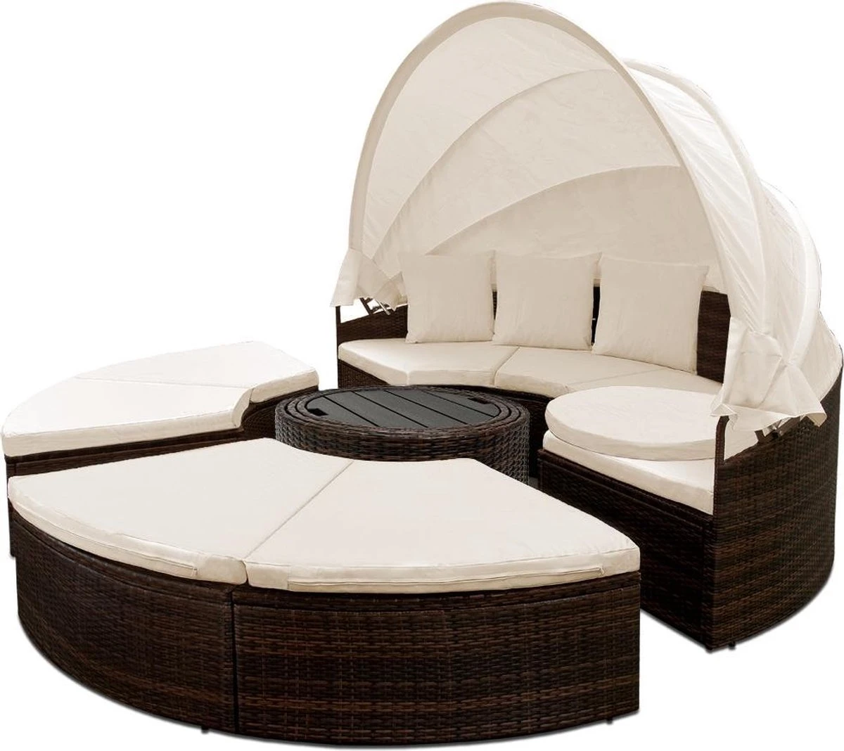 Casaria Polyrattan Zonne-Eiland Ø185cm – Incl. Kussens - Zwart Crème 4 Casaria Polyrattan Zonne-Eiland Ø185cm – Incl. Kussens - Zwart Crème - Afbeelding 2
