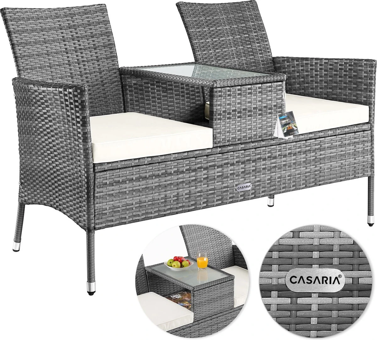 Casaria Polyrattan Tuinbank - Incl. Tafel & Kussens 7 Cm - Grijs 10 Casaria Polyrattan Tuinbank - Incl. Tafel & Kussens 7 Cm - Grijs - Afbeelding 8