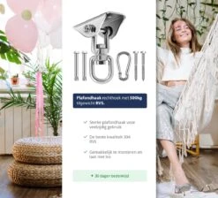 Plafondhaak - Ophangen Bokszak, Schommel En Hangstoel - Ophangsysteem - Ophanghaak - Plafondbeugel - RVS – 500kg Tilgewicht -Tuinbenodigdheden Bevordering 1200x1087