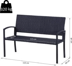 Outsunny Polyrotan Tuinbank 2-zits Parkbank Bank Staal Zwart 867-022 -Tuinbenodigdheden Bevordering 1200x1093 2