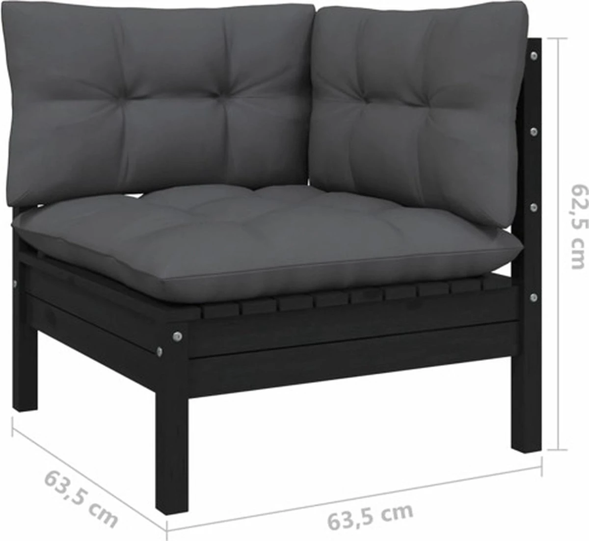 VidaXL 3-delige Loungeset Met Kussens Massief Grenenhout Zwart 12 VidaXL 3-delige Loungeset Met Kussens Massief Grenenhout Zwart - Afbeelding 10