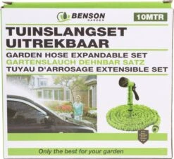 Benson - Tuinslang - Fexibel - 10 Meter - Tuinslang Met Koppeling - Spuitpistool - Groen -Tuinbenodigdheden Bevordering 1200x1105 5