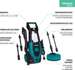 VONROC Hogedrukreiniger V14-2 - 1400W – 110 Bar – 390 L/h – Incl. 5m Slang, Reinigingsmiddelen Flesje, Terrasreiniger En Meer -Tuinbenodigdheden Bevordering 1200x1110