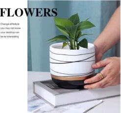 Bloempotten Binnen - Keramiek - Gouden Rand - Bloempot Buiten - Afvoergat 24 Cm - Wit Zwart – Groot -Tuinbenodigdheden Bevordering 1200x1118 3