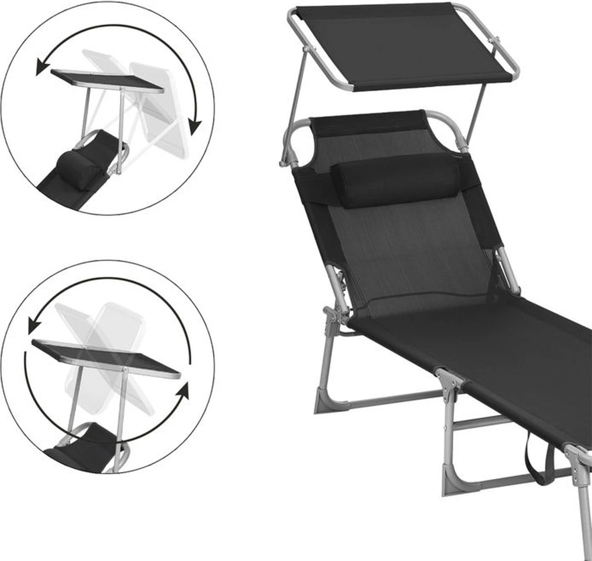 Ligstoel Met Hoofdsteun En Zon Bescherming Verstelbare Rugleuning Inklapbaar Donker Grijs Ligbed Tuin 5 Ligstoel Met Hoofdsteun En Zon Bescherming Verstelbare Rugleuning Inklapbaar Donker Grijs Ligbed Tuin - Afbeelding 3