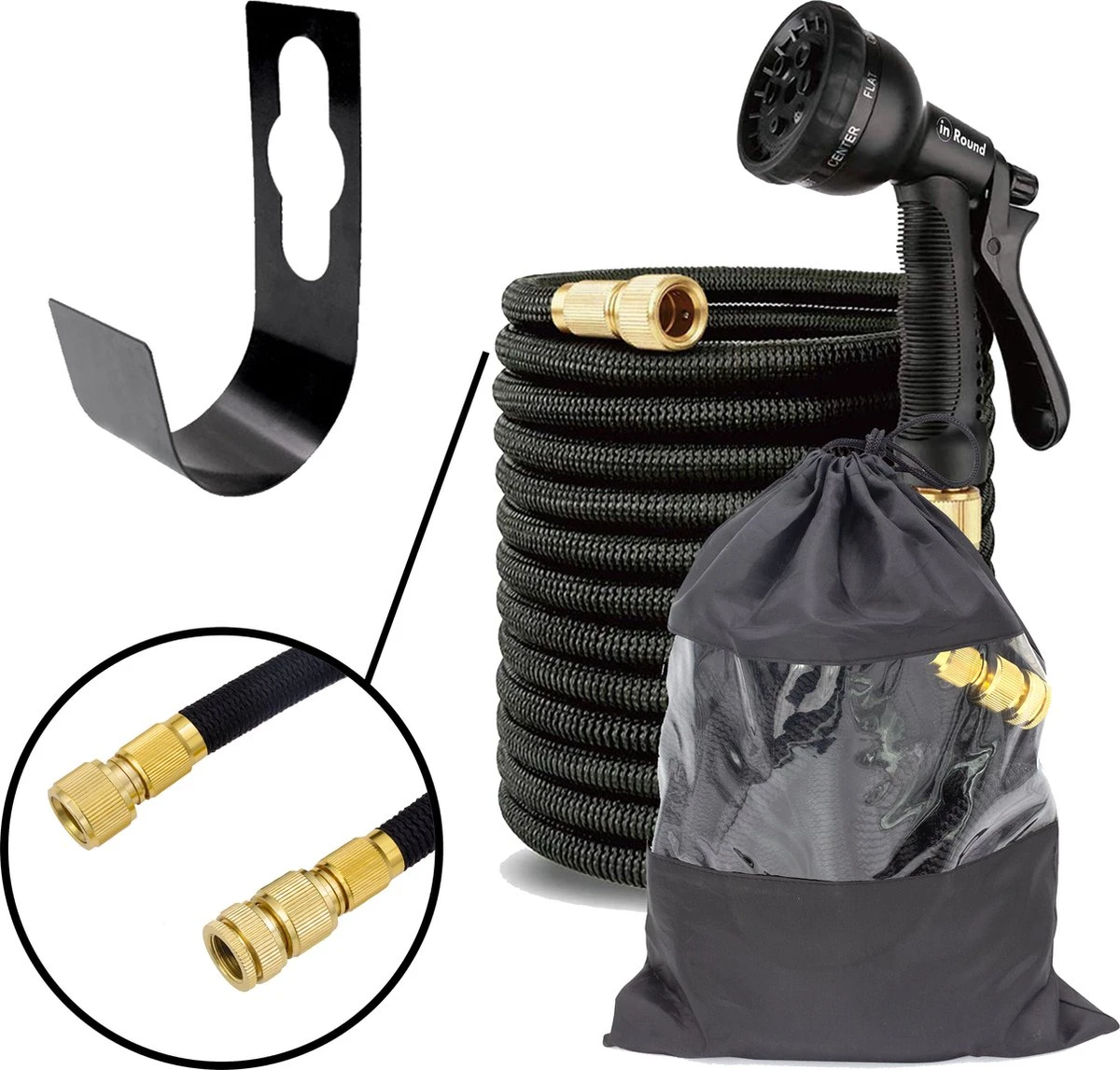 In Round Flexibele Tuinslang – 22,5 Meter – Sproeikop, Tuinslanghouder 3 In Round Flexibele Tuinslang – 22,5 Meter – Sproeikop, Tuinslanghouder