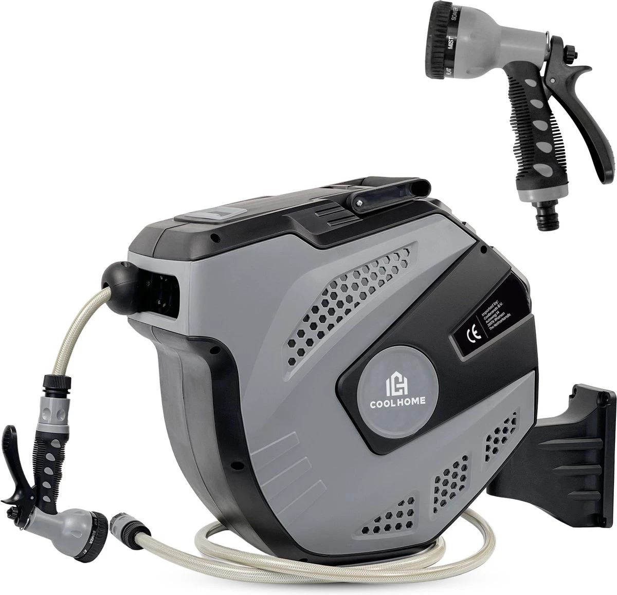 CoolHome - Wandslangenbox 20 Meter + 2 Meter - Tuinslang Met Haspel- Slangenhouder 180° Draaibaar - Tuinslanghaspel Zwart - Grijs 10 CoolHome - Wandslangenbox 20 Meter + 2 Meter - Tuinslang Met Haspel- Slangenhouder 180° Draaibaar - Tuinslanghaspel Zwart - Grijs - Afbeelding 8