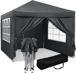 Waterdichte Partytent 3x3 Meter Opvouwbaar Met Zijwanden- Paviljoen Met Zijpanelen - Easy Up - Pop-up Tent Met Haringen, Touw En Anti Slip Poten