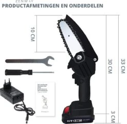Zenway - Mini Kettingzaag - Snoeizaag - Kettingzaag - Kettingzaag Elektrisch Met 1 Accu- Inclusief Koffer - 1 Extra Accu - Zwart -Tuinbenodigdheden Bevordering 1200x1169 6