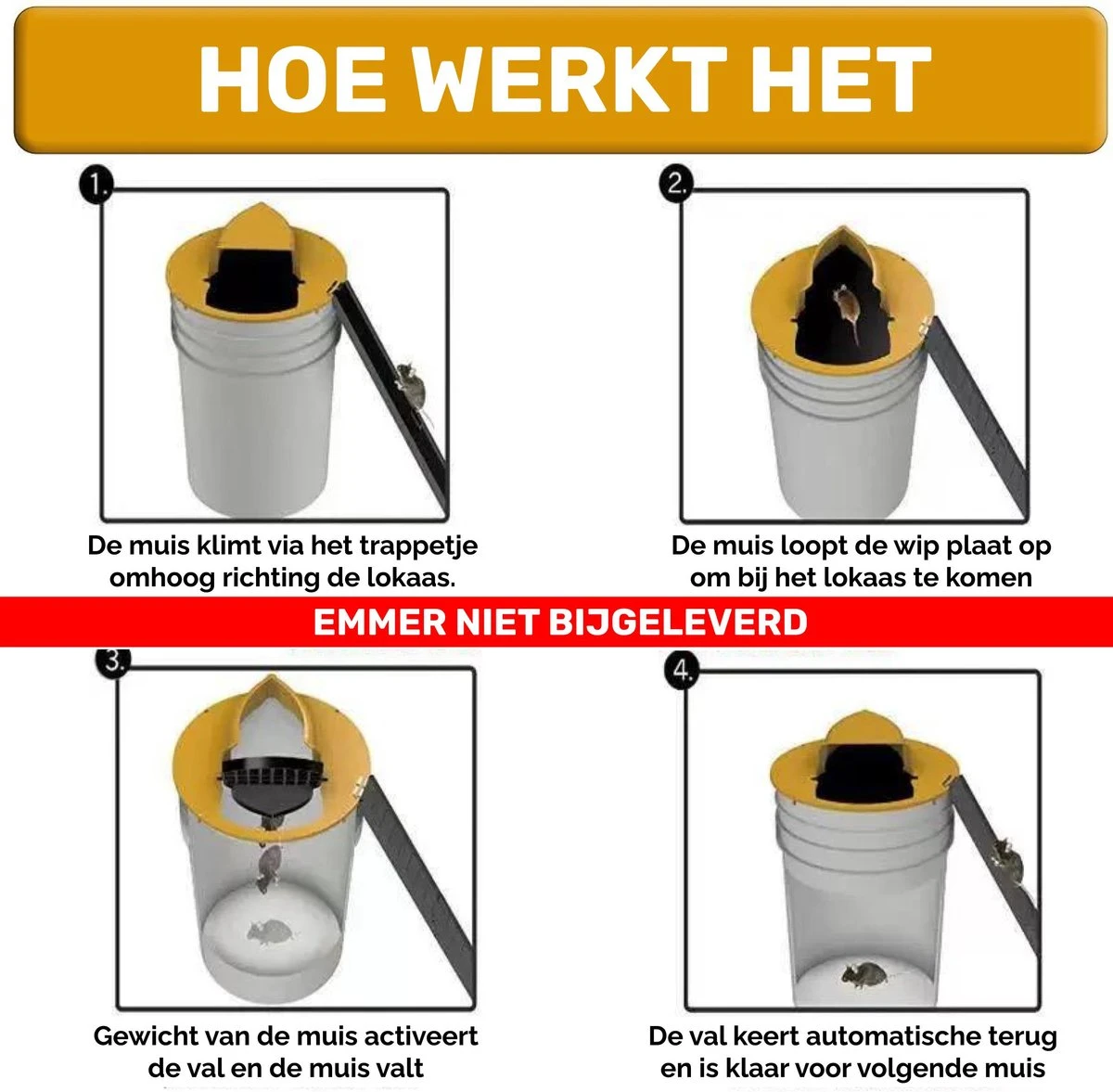 Merkloos Muizenval Emmer Deksel - Rattenval - Diervriendelijke Muizenval - Rattenval - Zonder Muizengif - Herbruikbaar - Binnen En Buiten 6 Merkloos Muizenval Emmer Deksel - Rattenval - Diervriendelijke Muizenval - Rattenval - Zonder Muizengif - Herbruikbaar - Binnen En Buiten - Afbeelding 4