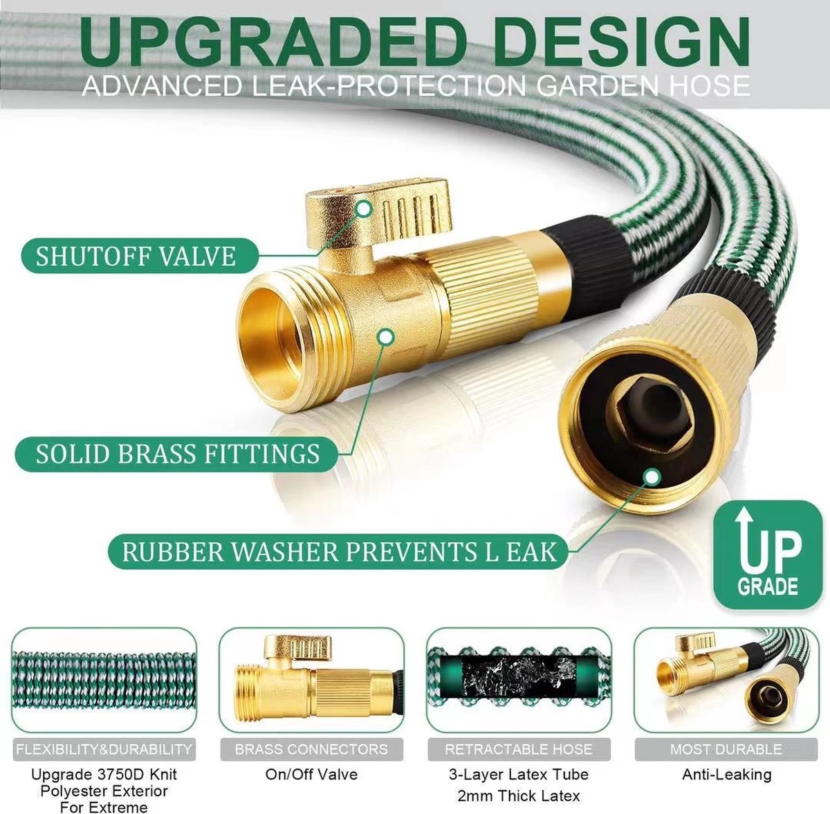 IBright Extra Sterke Uitrekbare Tuinslang - Flexibel - 15 Meter - Inclusief Opbergtas ,Sproeier ,Koppelstuk En Ophanghaak - Groen 6 IBright Extra Sterke Uitrekbare Tuinslang - Flexibel - 15 Meter - Inclusief Opbergtas ,Sproeier ,Koppelstuk En Ophanghaak - Groen - Afbeelding 4