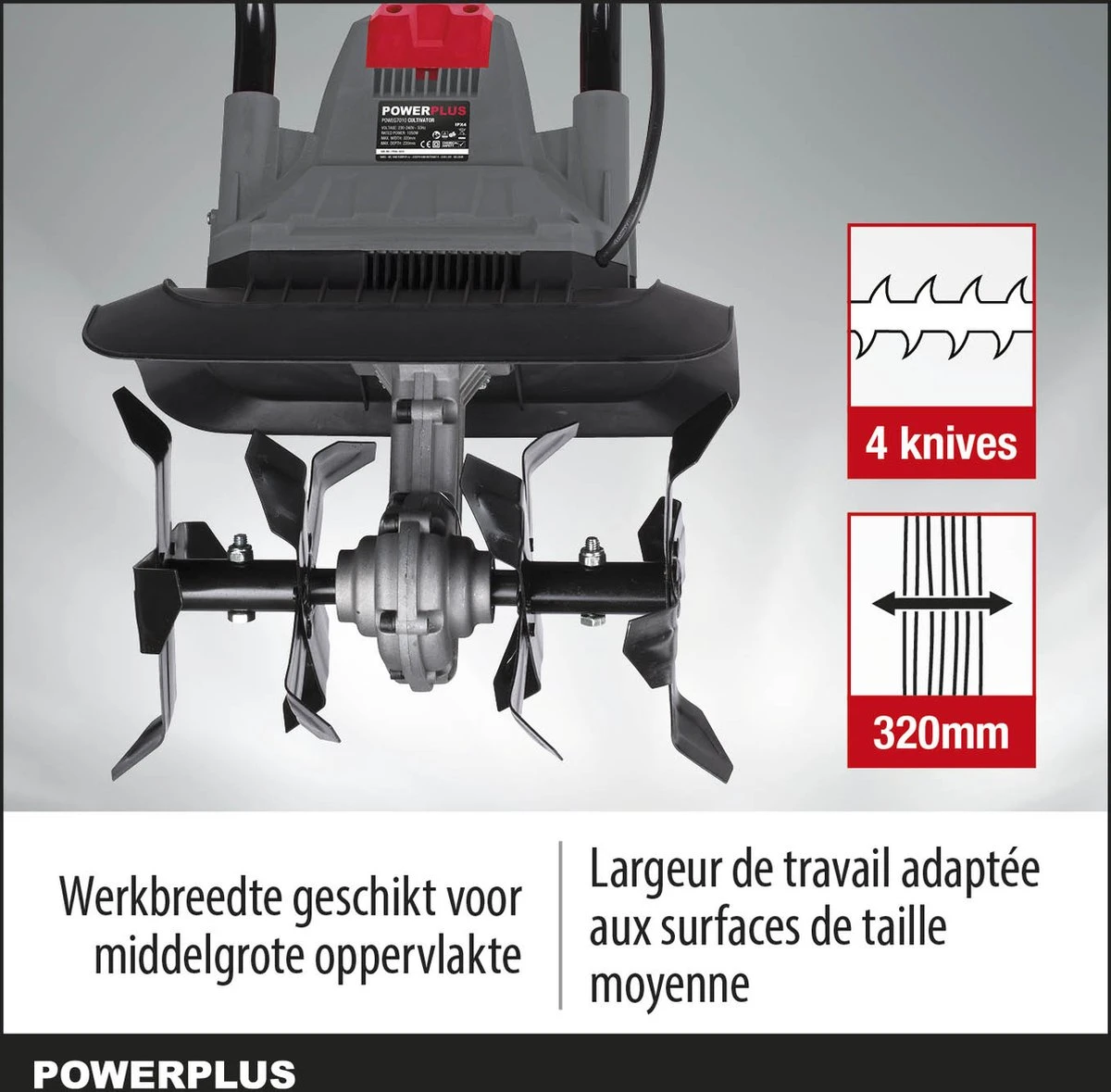 Powerplus POWEG7010 Tuinfrees - 1050W - Werkbreedte 320mm - Werkdiepte Max. 220mm - Incl. 4 Messen 7 Powerplus POWEG7010 Tuinfrees - 1050W - Werkbreedte 320mm - Werkdiepte Max. 220mm - Incl. 4 Messen - Afbeelding 5