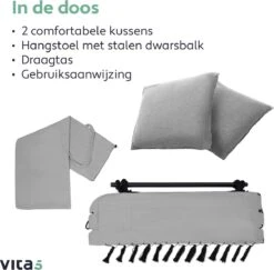 Vita5 XXL Hangstoel | Binnen&Buiten Hangnest | Incl. 2 Kussens En Boekenvak | Volwassenen&Kinderen | Hangmatstoel Tot 225kg | Grijs -Tuinbenodigdheden Bevordering 1200x1181 6