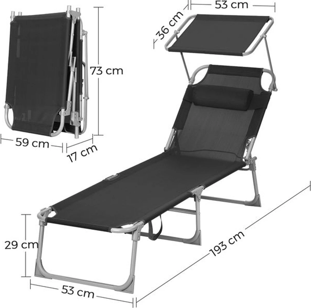Ligstoel Met Hoofdsteun En Zon Bescherming Verstelbare Rugleuning Inklapbaar Donker Grijs Ligbed Tuin 11 Ligstoel Met Hoofdsteun En Zon Bescherming Verstelbare Rugleuning Inklapbaar Donker Grijs Ligbed Tuin - Afbeelding 9