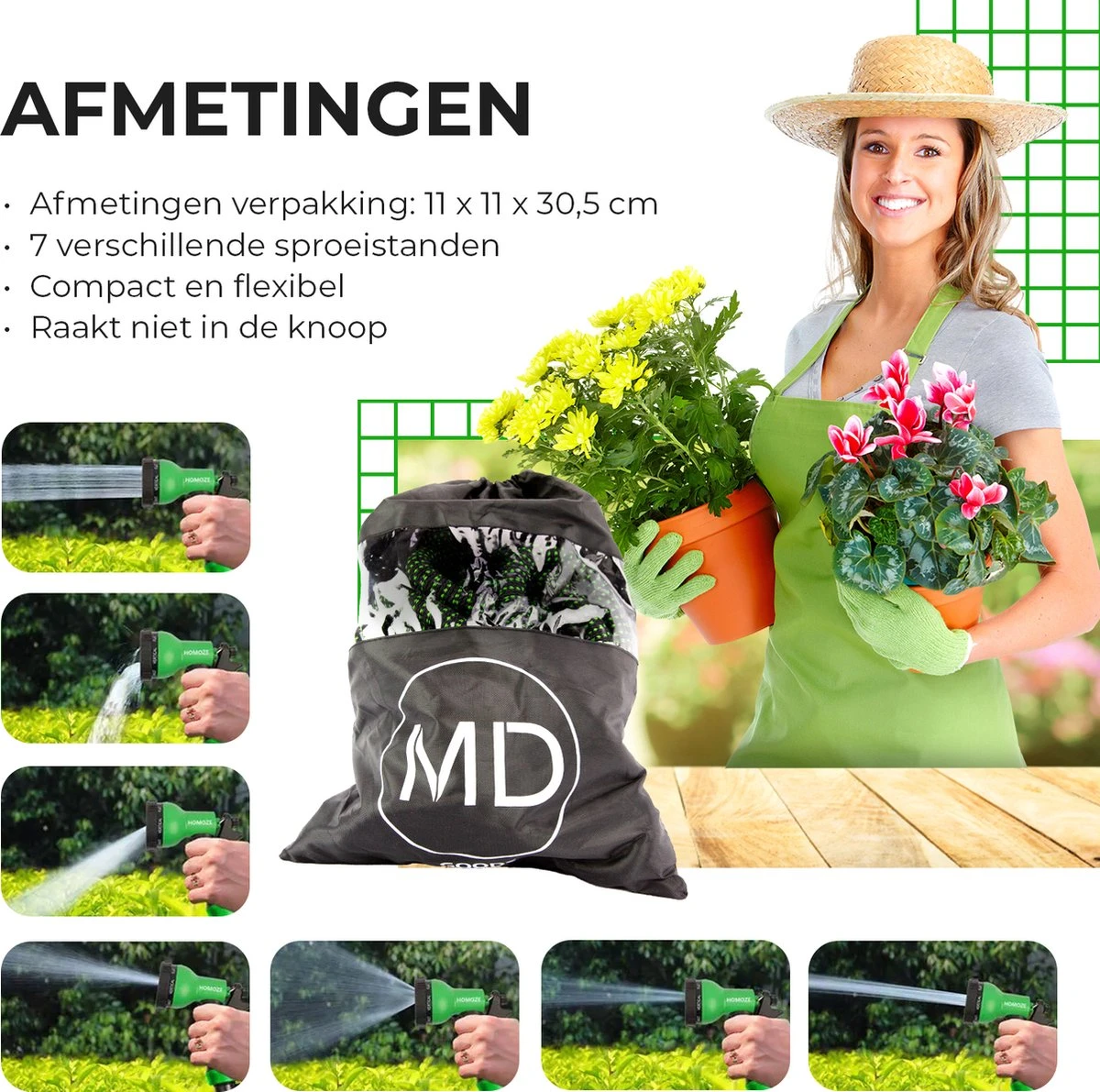 Uitrekbare Tuinslang Tot 15 Meter Van MD-goods ® - Tuinsproeier - Tuin Besproeien - Waterslang - Sproeikop - Groen - Flexibel Elastisch 6 Uitrekbare Tuinslang Tot 15 Meter Van MD-goods ® - Tuinsproeier - Tuin Besproeien - Waterslang - Sproeikop - Groen - Flexibel Elastisch - Afbeelding 4