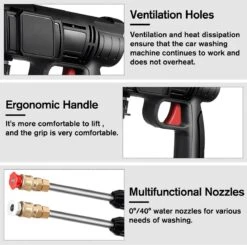 Merkloos Drillpro Elektrische Accu - Hogedrukreiniger - 30Bar - Multifunctioneel Mondstuk - Draagbaar Oplaadbaar Snoerloos - Zwart -Tuinbenodigdheden Bevordering 1200x1191