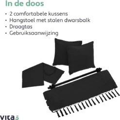Vita5 XXL Hangstoel - Binnen&Buiten Hangnest - Incl. 2 Kussens En Boekenvak - Volwassenen&Kinderen - Hangmatstoel Tot 225kg - Zwart -Tuinbenodigdheden Bevordering 1200x1194 4