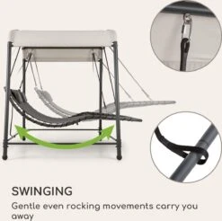 Blumfeldt Palermo Schommelbank - Hollywoodschommel 130 X 207 Cm - Ligbed Met Dak - Schommelstoel Voor 2 Personen - Tuinbank Inclusief Nekkussens - Stalen Frame En Polyester Dak - Grijs -Tuinbenodigdheden Bevordering 1200x1197 11