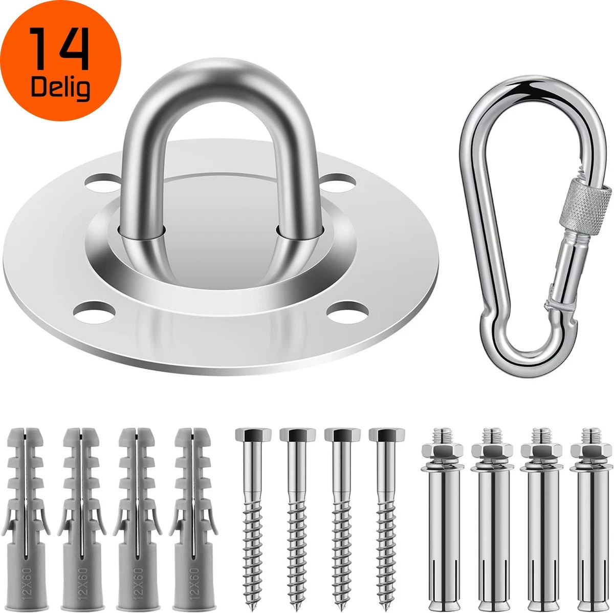 Plafondhaak – Voor Beton En Hout - Hangstoel – Hangmat – Bokszak – RVS – Binnen En Buiten – Ophangsysteem – Ophanghaak – 400KG 3 Plafondhaak – Voor Beton En Hout - Hangstoel – Hangmat – Bokszak – RVS – Binnen En Buiten – Ophangsysteem – Ophanghaak – 400KG