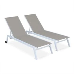 ELSA - Set Van 2 Ligstoelen Van Aluminium En Textileen, Ligbed Multipositioneel Met Wieltjes, Kleur Wit/taupe -Tuinbenodigdheden Bevordering 1200x1199 19