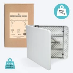 LifeGoods Klaptafel - Inklapbaar - 70x180cm - Verstelbare Vouwtafel - Weerbestendig - Wit -Tuinbenodigdheden Bevordering 1200x1200 1003