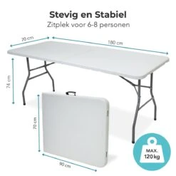 LifeGoods Klaptafel - Inklapbaar - 70x180cm - Verstelbare Vouwtafel - Weerbestendig - Wit -Tuinbenodigdheden Bevordering 1200x1200 1005